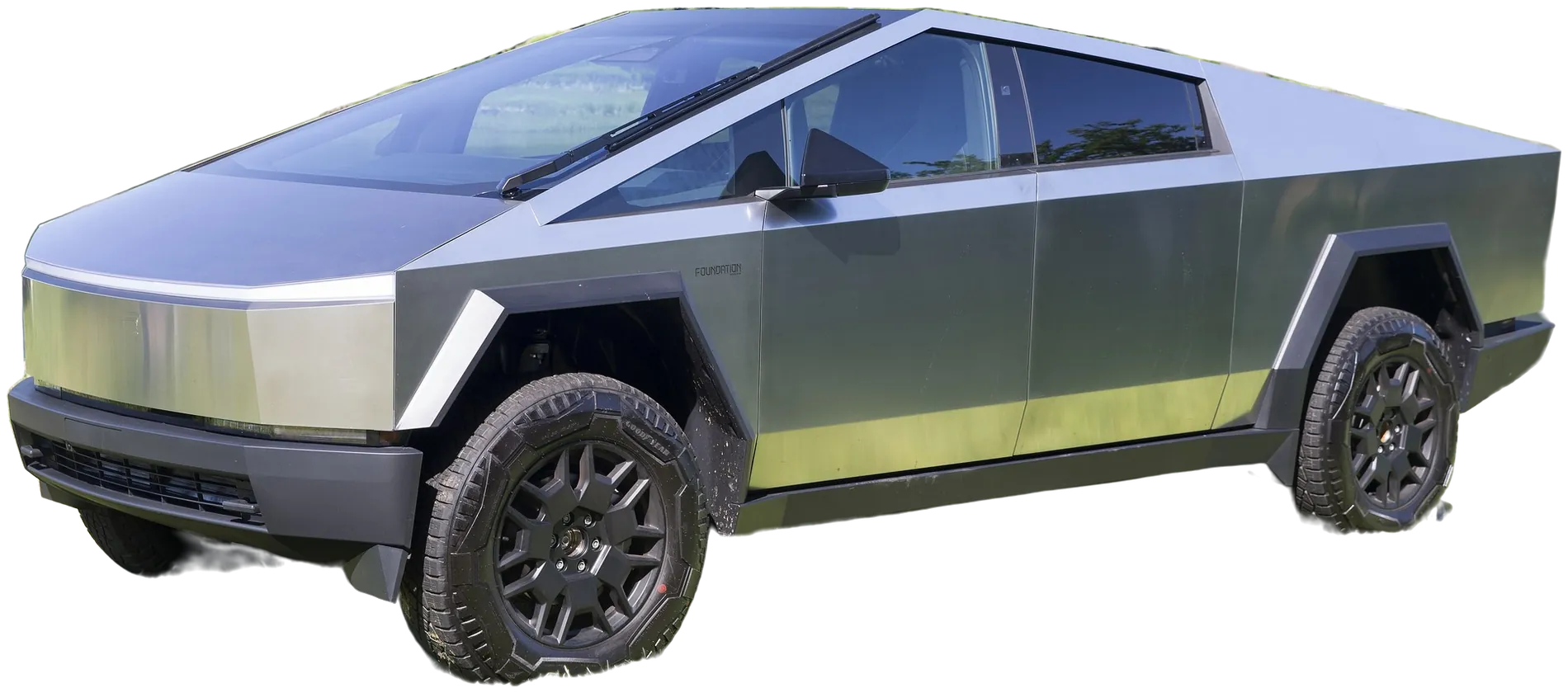 A stainless steel Tesla Cybertruck