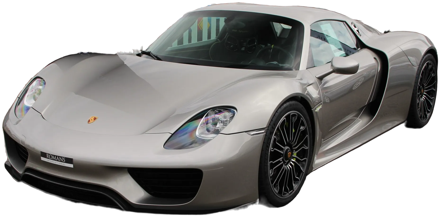 A silver Porsche 918 Spyder